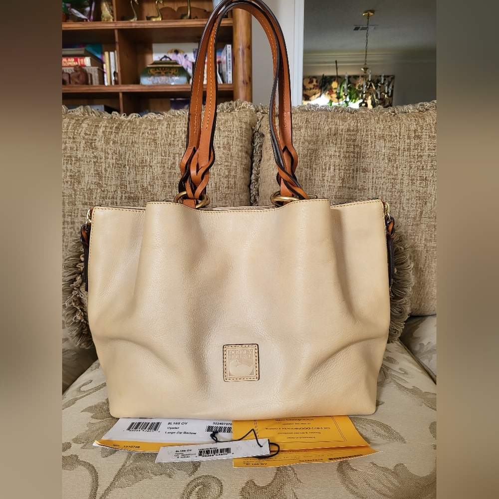 Dooney & Bourke Cream Leather Shoulder Bag with Tan Handles